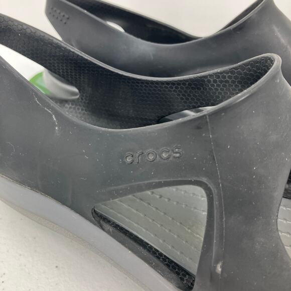 Crocs Black Gray Lightweight Swiftwater Wave Boat Beach Mary Jane Sandal Shoes - Picture 11 of 11